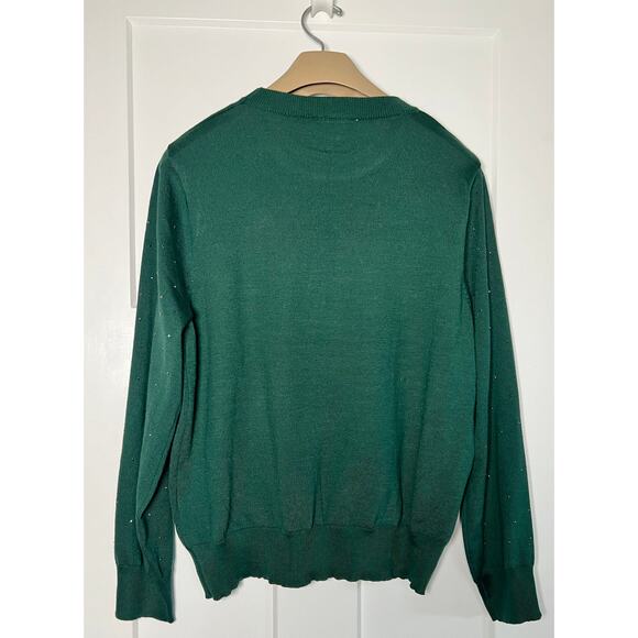 Nanette Lepore Green Sweater Sequins Crew Neck Size XL - Picture 2 of 8